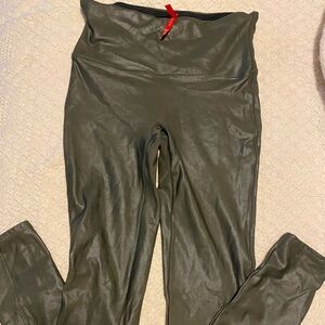 SPANX Shiny Olive Leggings